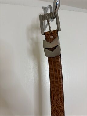 Men's Tan Textured Leather Belt with Brushed Silver Buckle
